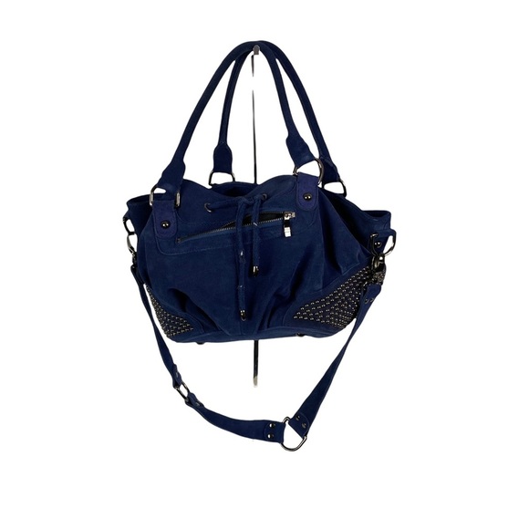 Tarah Smith Handbag Purse Tote Suede Studded Detail Blue - Picture 2 of 11